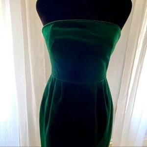 J. Crew dark green velvet strapless dress size 2